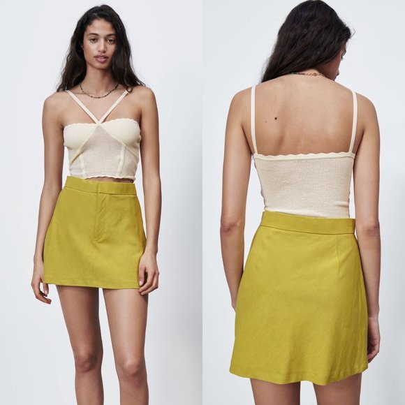Zara Linen Viscose Mini Skirt Womens Small - Picture 1 of 9